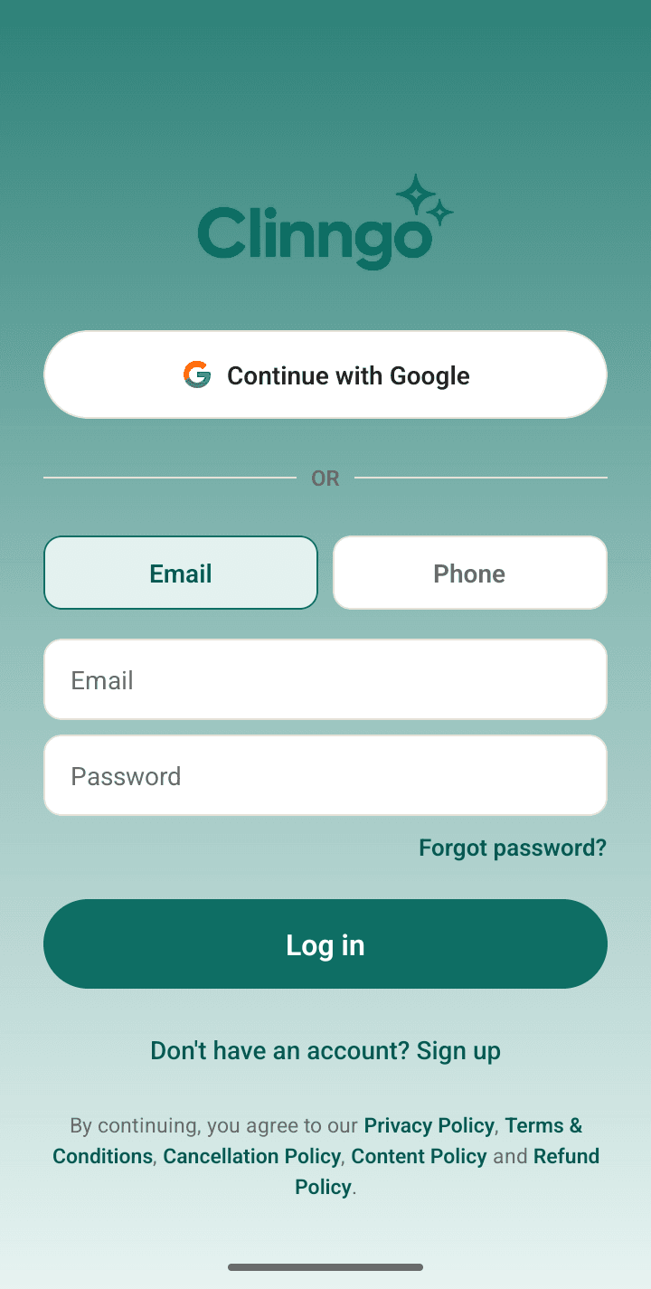 Clinngo app screen